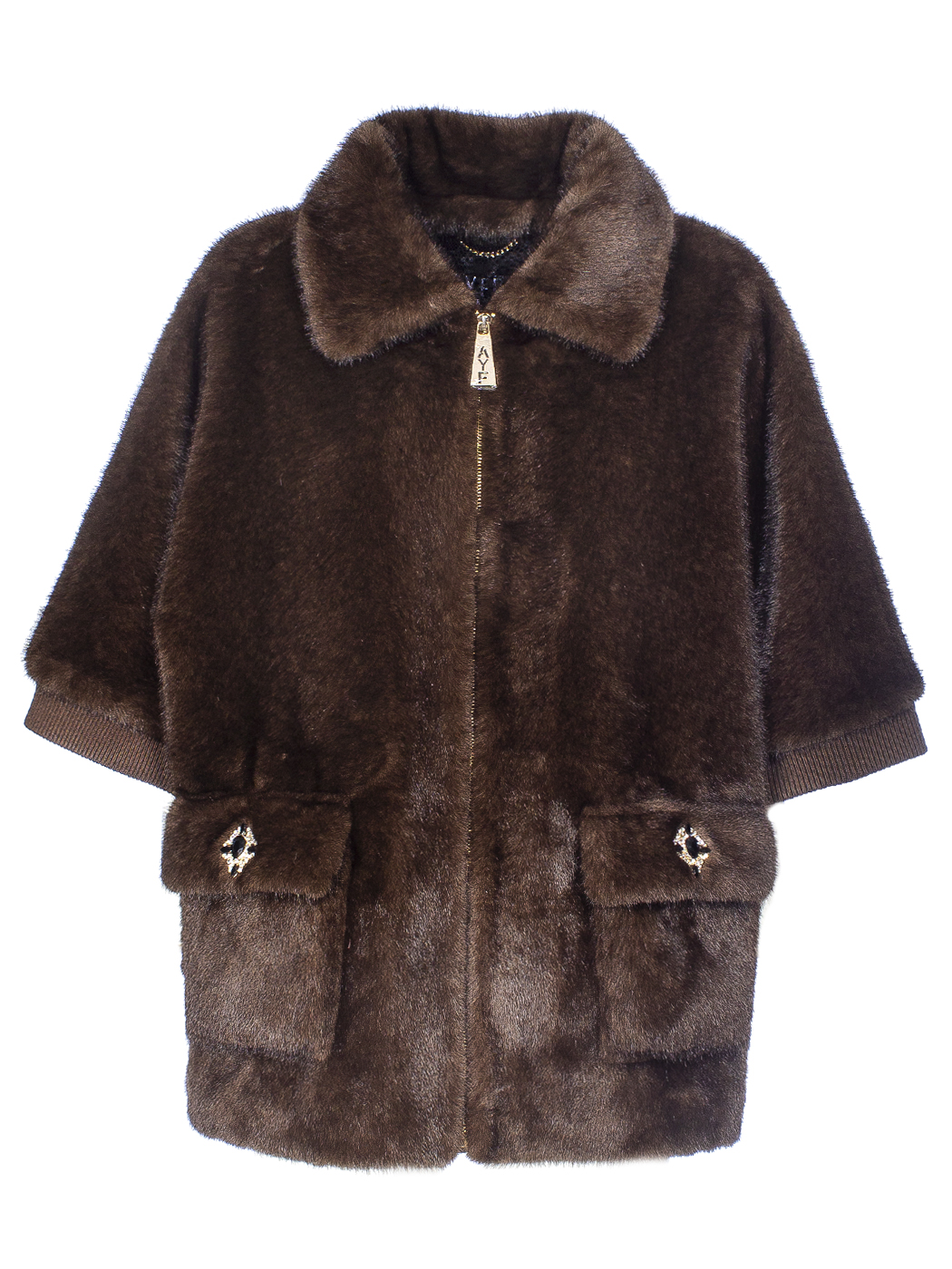 MANTELLA FAUX FUR FAKE MINK DETTAGLIO GIOIELLO E MANICA MAGLIA,2 TG,100%PL,M PRCDE IN PRC      - BROWN